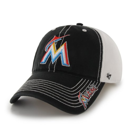 MLB Miami Marlins '47 Brand Ripley Stretch Fit Cap (Black, One Size)