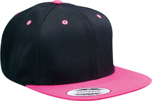 Yupoong Wool Blend Snapback Two-Tone Snap Back Hat Baseball Cap 6098MT (Black,Neon Pink)