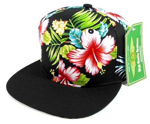 Floral Snapback Hats Caps Fashion - Hawaiian Hibiscus Flower | Black