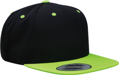 Yupoong Wool Blend Snapback Two-Tone Snap Back Hat Baseball Cap 6098MT (Black,Neon Green)