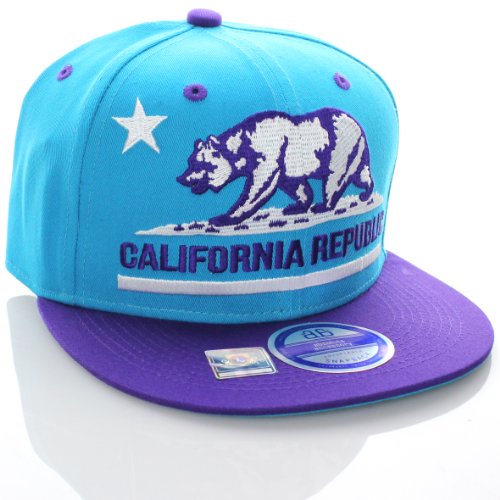 California Republic Flat Bill Vintage Style Snapback Hat Cap Teal Purple