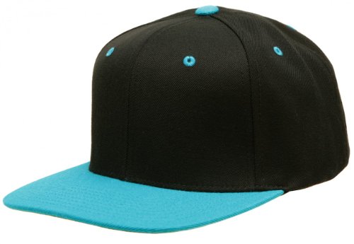 Original Yupoong Two-Tone Pro-Style Wool Blend Snapback Snap Back Blank Hat Baseball Cap 6098MT Black / Teal OSFA