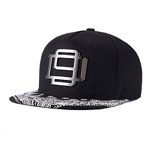 Adjustable Paisley Floral Print Hat Metal Rock Hip Hop Trucker Cap - Black