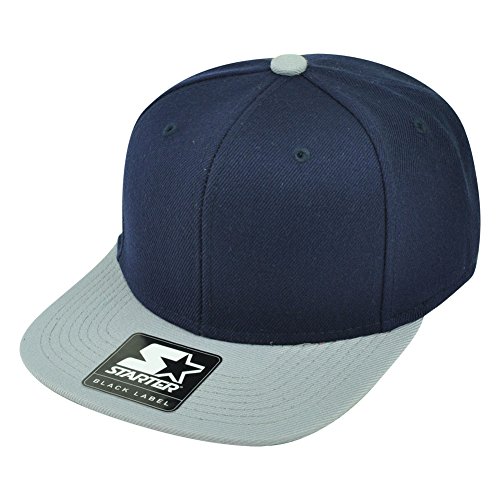 Starter Solid Plain Blank Flat Bill Snapback Hat Cap Adjustable 2 Tone Navy Grey